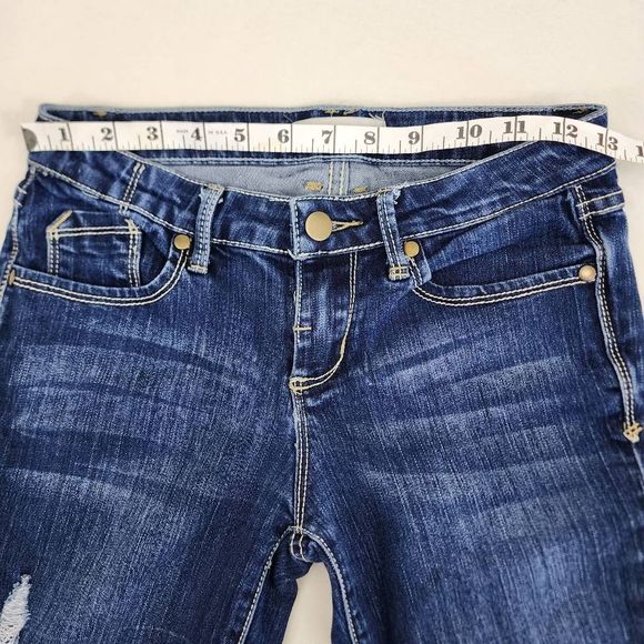 2.1 Denim Skinny Distressed Dark Washed Blue Jeans Women's Size 24 - Picture 7 of 9